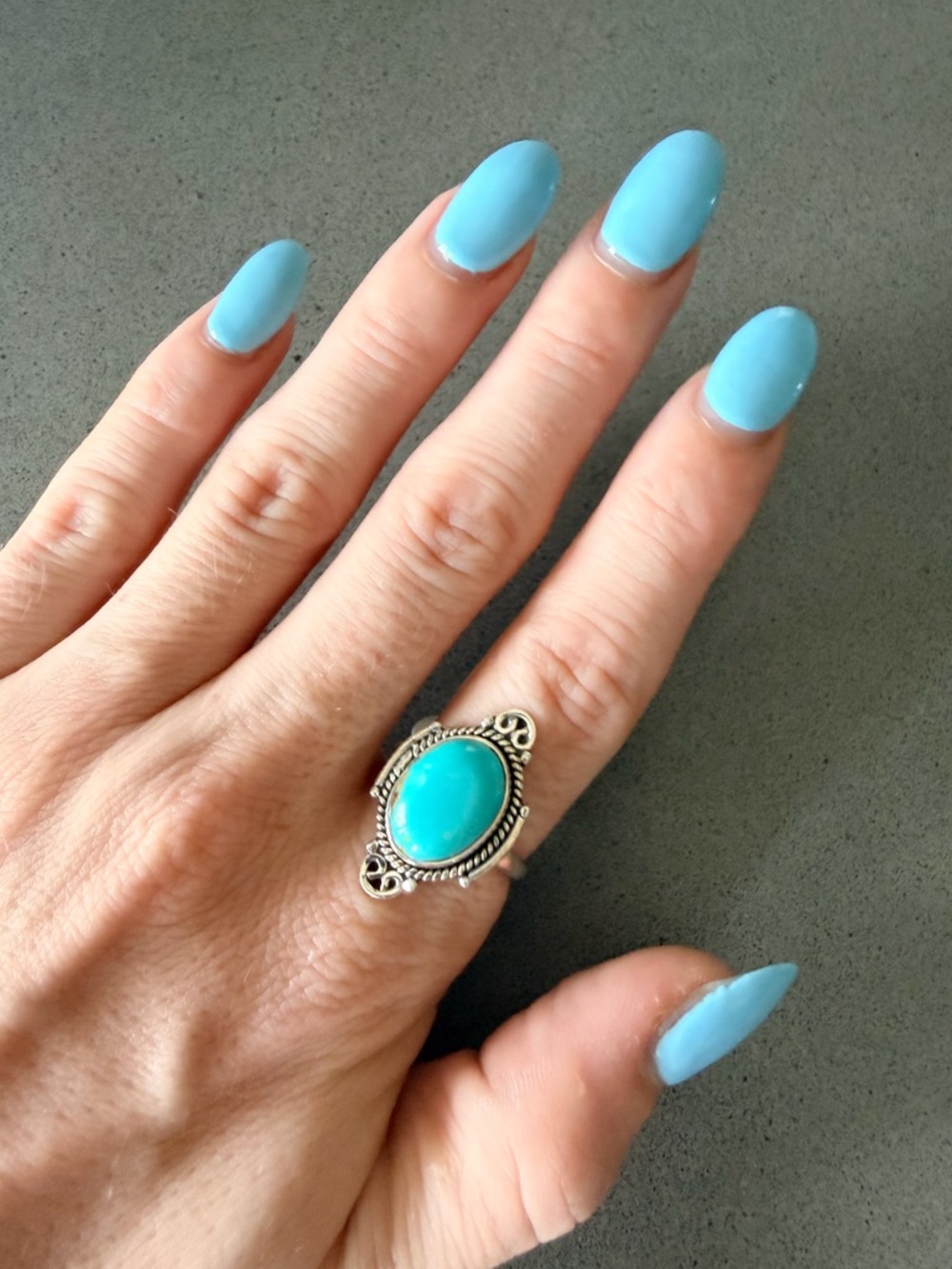 Sterling Silver Turquoise Oval Ring Size 8 - Genuine Mexican Turquoise | New